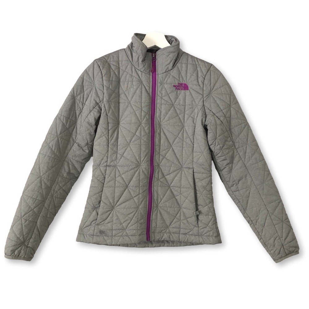 The North Face Women's XS Gray Tamburello Quilted Jacket Purple Zipper Logo